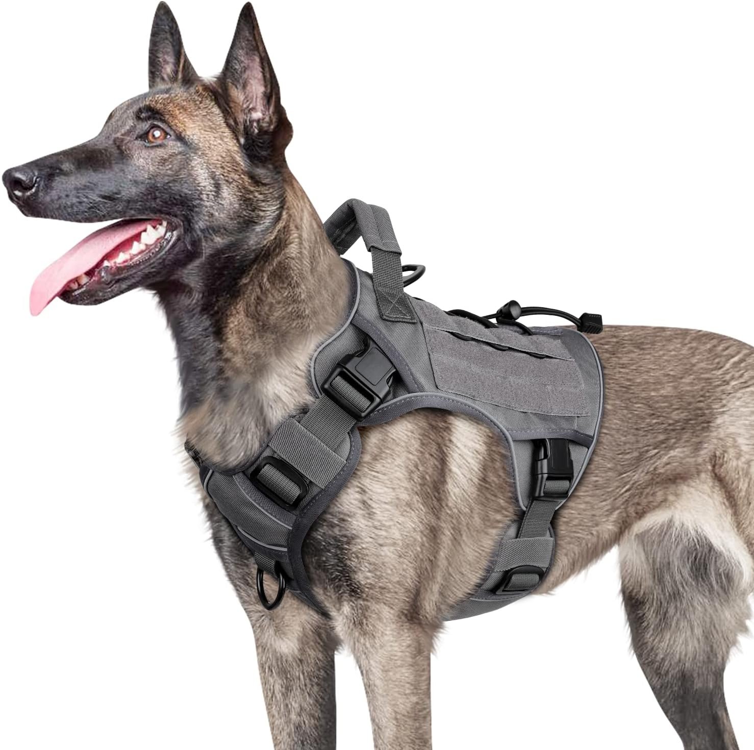 WINGOIN Gray Large Tactical Dog Harness No Pull Adjustable Reflective K9 Military Gray Dog Vest Harnesses with Easy Control Handle for German Shepherd Service Dog (L)