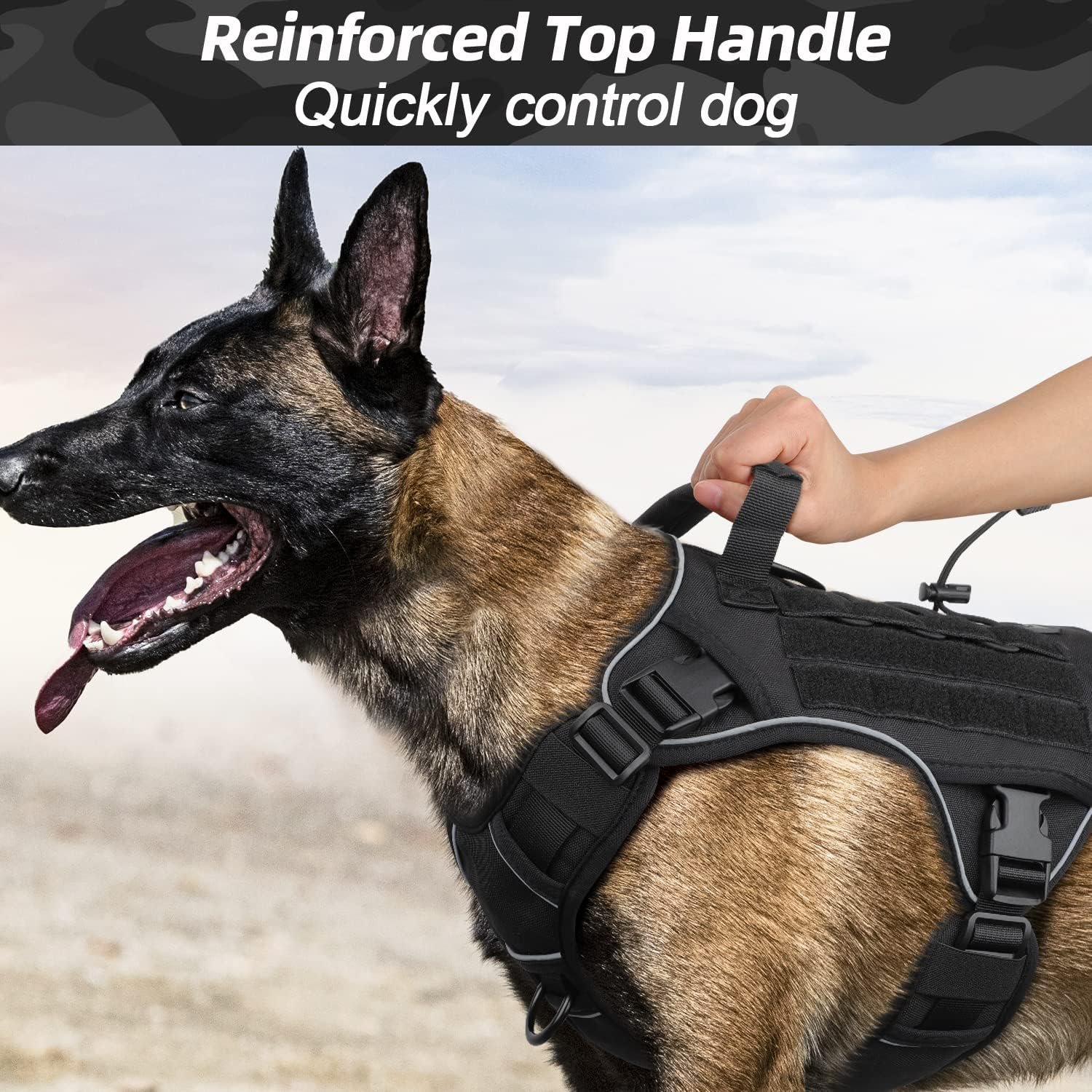 WINGOIN Gray Large Tactical Dog Harness No Pull Adjustable Reflective K9 Military Gray Dog Vest Harnesses with Easy Control Handle for German Shepherd Service Dog (L)